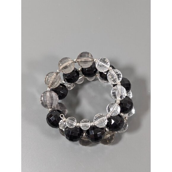 Black Gray Ombre Faceted Clear Lucite Chunky Wrap Bracelet 7" - Picture 3 of 9